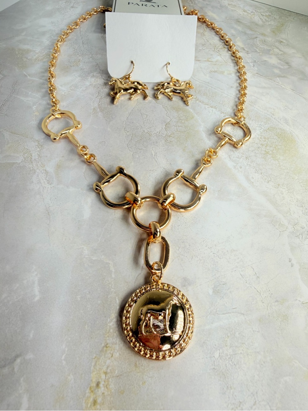 Gold Horse bit Necklace & Earrings # horsebit
# western